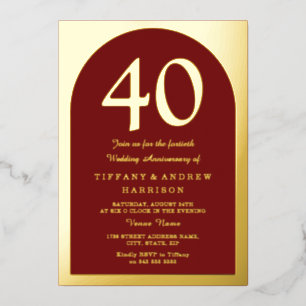 Invitación Con Relieve Metalizado Rubí Rojo Borgoña 40 Aniversario de Bodas Oro