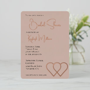 Invitación Con Relieve Metalizado Rubor Crema Glam Perla Dos Corazones Despedida de