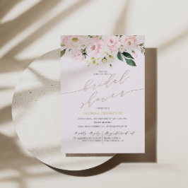 Invitación Con Relieve Metalizado Rubor Floral Bridal Shower Rosa Gold