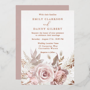 Invitación Con Relieve Metalizado Rubor mágico y Rosa Boda floral Rosa Gold