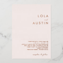 Invitación Con Relieve Metalizado Rubor Minimalista Moderno Y Rosa Gold Boda Real