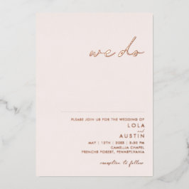 Invitación Con Relieve Metalizado Rubor Mínimo Moderno Y Oro Rosa Que Hacemos Boda