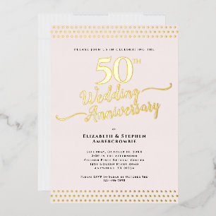 Invitación Con Relieve Metalizado Rubor Pink Elegant 50th Boda Aniversario Gold