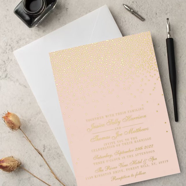 Invitación Con Relieve Metalizado Rubor Pink & Glam Confetti Boda Real (Subido por el creador)