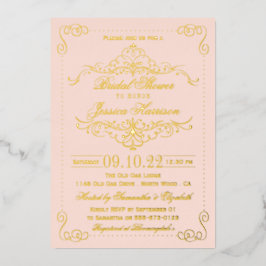 Invitación Con Relieve Metalizado Rubor Pink & Ornate Swirls Bridal Shower Real