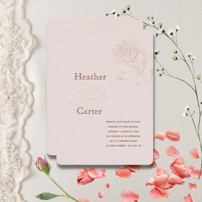 Invitación Con Relieve Metalizado Rubor Pink Pearl Botanical (pale blush pink foil invitation)
