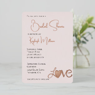 Invitación Con Relieve Metalizado Rubor Pink Romantic Love Heart Bridal Shower