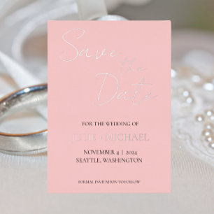 Invitación Con Relieve Metalizado Rubor Pink Simple Style Wedding Save the Date