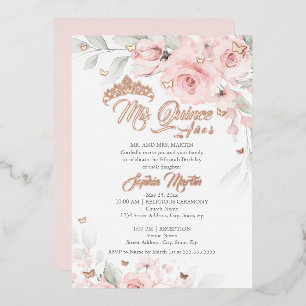 Invitación Con Relieve Metalizado Rubor Rosa Floral Rosa Dorado Mis Quince Quinceane