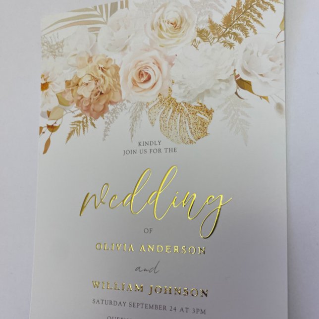 Invitación Con Relieve Metalizado Rubor y Golden Floral Boda Gold (Subido por el creador)