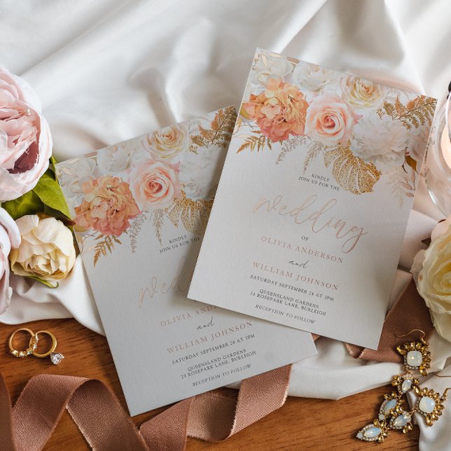 Invitación Con Relieve Metalizado Rubor y Golden Floral Boda Rosa Gold (Subido por el creador)