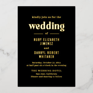 Invitación Con Relieve Metalizado Ruby Black Modern Boda