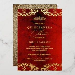 Invitación Con Relieve Metalizado Ruby Red Quinceanera 15