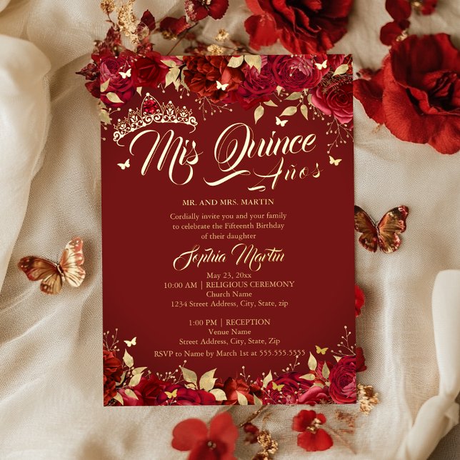 Invitación Con Relieve Metalizado Ruby Rosa Red Mis Quince Quinceanera (Subido por el creador)