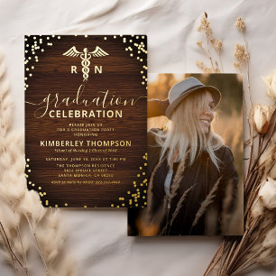 Invitación Con Relieve Metalizado Rustic Nursing School Graduation Real Gold