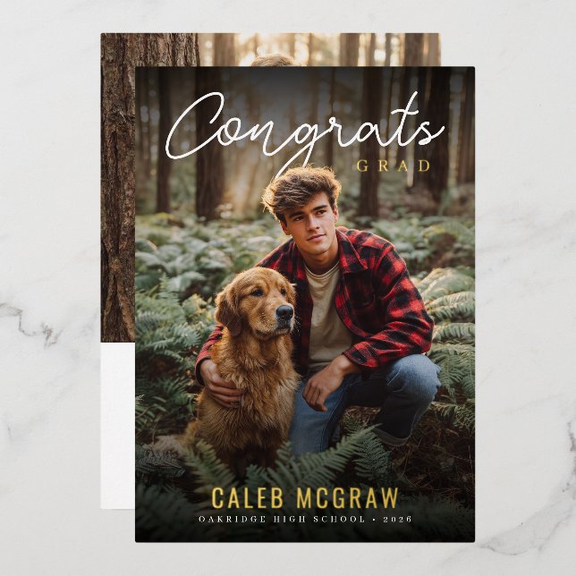 Invitación Con Relieve Metalizado Rustic PhotoPop Graduation (Anverso/Reverso)