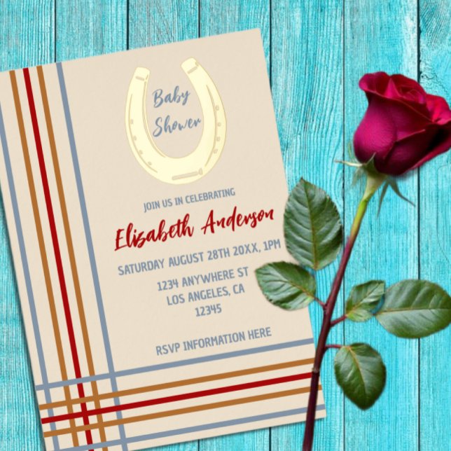 Invitación Con Relieve Metalizado Rustic Western Horseshoe Baby Shower (Subido por el creador)