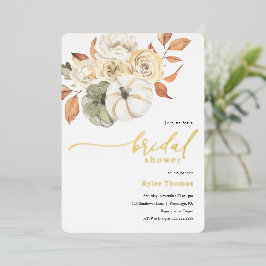 Invitación Con Relieve Metalizado Rústica Calabaza de Foliage de Otoño Ducha de Novi