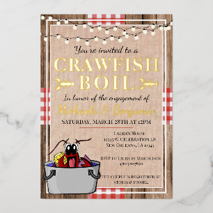 Invitación Con Relieve Metalizado Rústica de compromiso de Fiesta de langosta