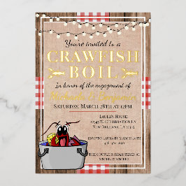 Invitación Con Relieve Metalizado Rústica de compromiso de Fiesta de langosta