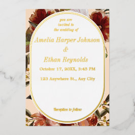 Invitación Con Relieve Metalizado Rústica floral neutra moderna boda