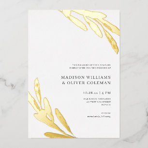 Invitación Con Relieve Metalizado Rústica moderna Boda de Rama de Olivo