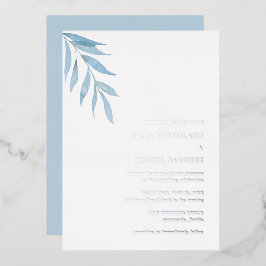 Invitación Con Relieve Metalizado Rústico Dusty Blue Botanical Elegant Wedding