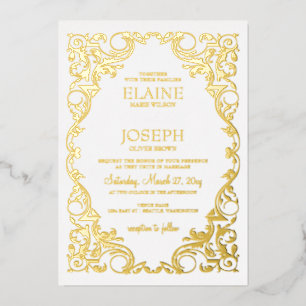 Invitación Con Relieve Metalizado Rústico elegante Boda del cuadro orgánico