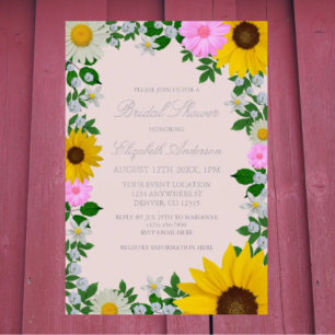 Invitación Con Relieve Metalizado Rústico girasol Daisy Floral Bridal Shower