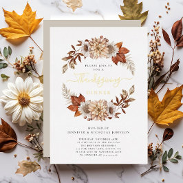 Invitación Con Relieve Metalizado Rústico Taupe otoño floral Acción de Gracias cena 