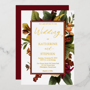 Invitación Con Relieve Metalizado Rústico Teal Naranja Ramo Floral Rojo Boda