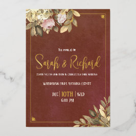Invitación Con Relieve Metalizado Rústico Terracota Botánico Boho Luxe Boda