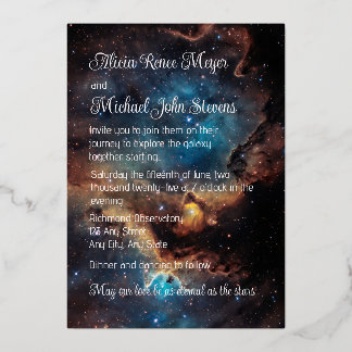 Invitación Con Relieve Metalizado Rusty Blue Cloud Nebula Gold