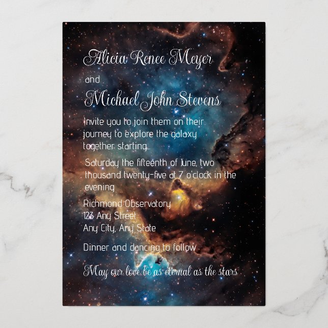 Invitación Con Relieve Metalizado Rusty Blue Cloud Nebula Gold (Reverso )