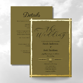 Invitación Con Relieve Metalizado Sage Golden Classy Boda caprichoso de tonalidad te