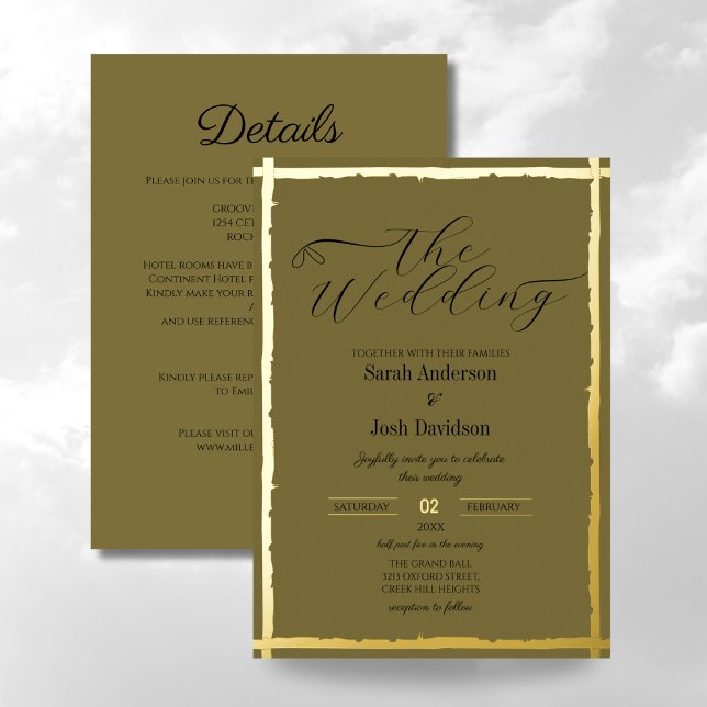 Invitación Con Relieve Metalizado Sage Golden Classy Boda caprichoso de tonalidad te (Subido por el creador)