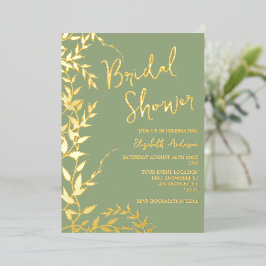 Invitación Con Relieve Metalizado Sage Green Botanical Leaves Bridal Shower
