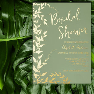 Invitación Con Relieve Metalizado Sage Green Botanical Leaves Bridal Shower