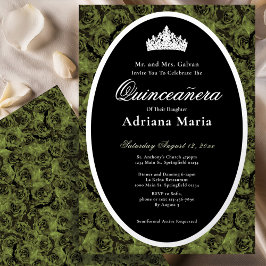Invitación Con Relieve Metalizado Sage Green Elegant Silver Floral Quinceanera