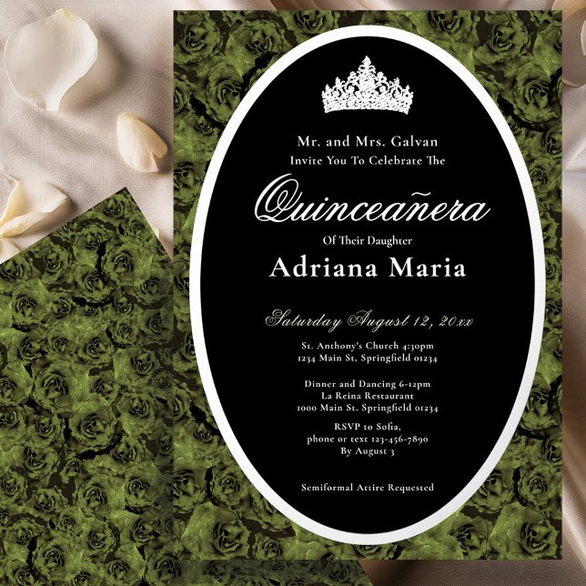 Invitación Con Relieve Metalizado Sage Green Elegant Silver Floral Quinceanera   (Subido por el creador)