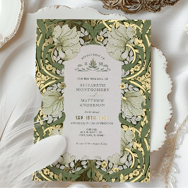Invitación Con Relieve Metalizado Sage Green Gold Vintnel Pimpernel William Morris F