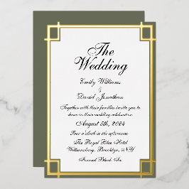 Invitación Con Relieve Metalizado Sage Green Golden Classic Boda