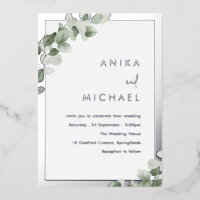 Sage Green Leaf & Silver Elegant Wedding