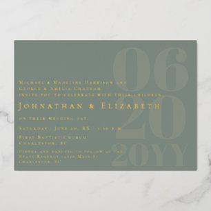 Invitación Con Relieve Metalizado Sage Green Minimalista negrita tipo Boda de fotogr