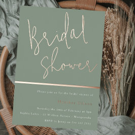 Invitación Con Relieve Metalizado Sage Green Modern Elegant Bridal Shower Rosa Gold