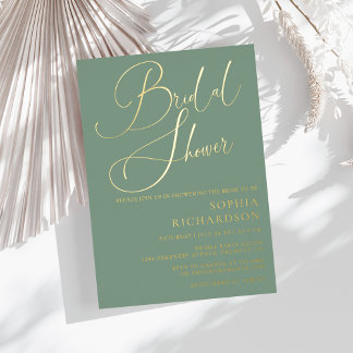 Invitación Con Relieve Metalizado Sage Green Relieve metalizado dorado caligrafía du