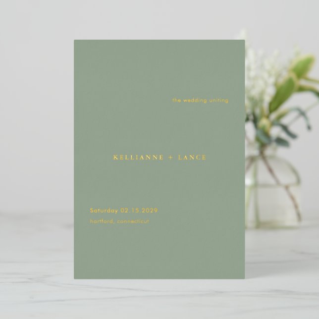 Invitación Con Relieve Metalizado Sage Green Simple Modern Wedding Program (Anverso de pie)