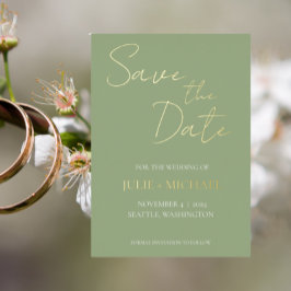 Invitación Con Relieve Metalizado Sage Green Simple Style Wedding Save the Date