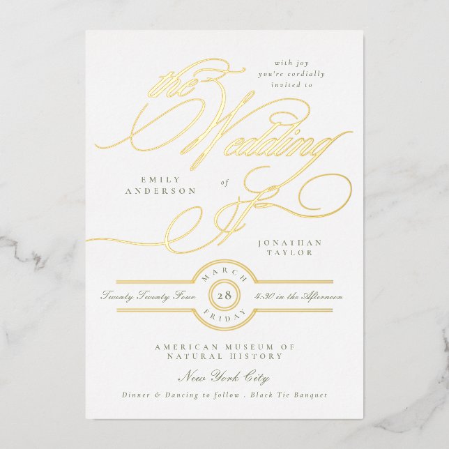 Invitación Con Relieve Metalizado Sage Green White Elegant Calligraphy Boda Gold (Anverso)