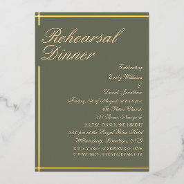 Invitación Con Relieve Metalizado Sage Green y Golden Classic Cena